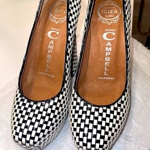 Jeffrey Campbell woven black and white platform